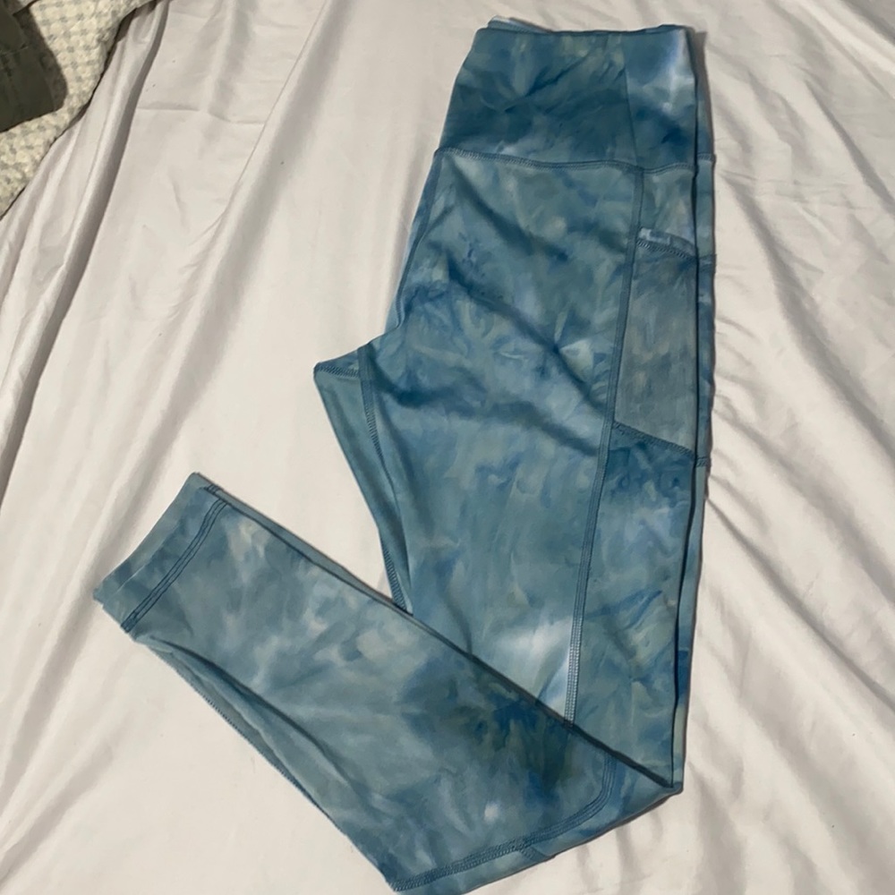 Tie dye yoga pants with mesh leg panels
